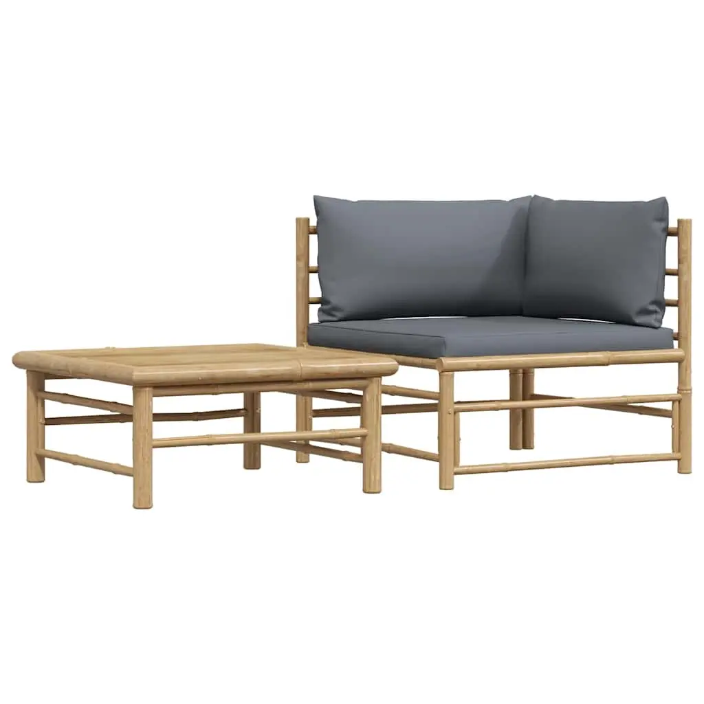 2 Piece Garden Lounge Set with Dark Grey Cushions Bamboo 313152 - Furniture