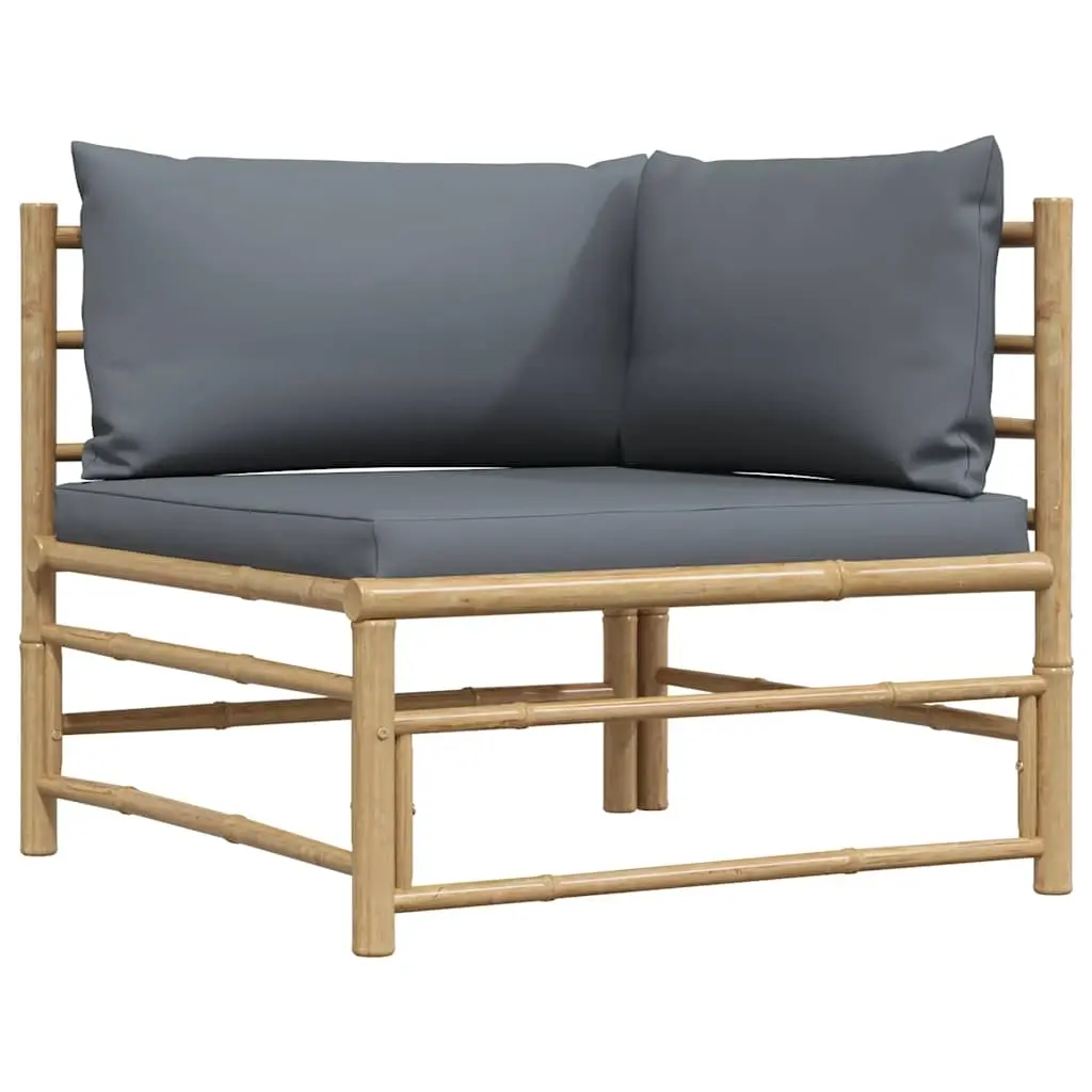 Garden Corner Sofa with Dark Grey Cushions Bamboo 313153 - Furniture