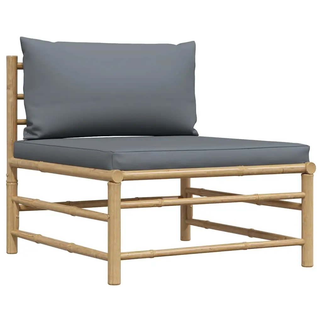 Garden Middle Sofa with Dark Grey Cushions Bamboo 313154 - Furniture