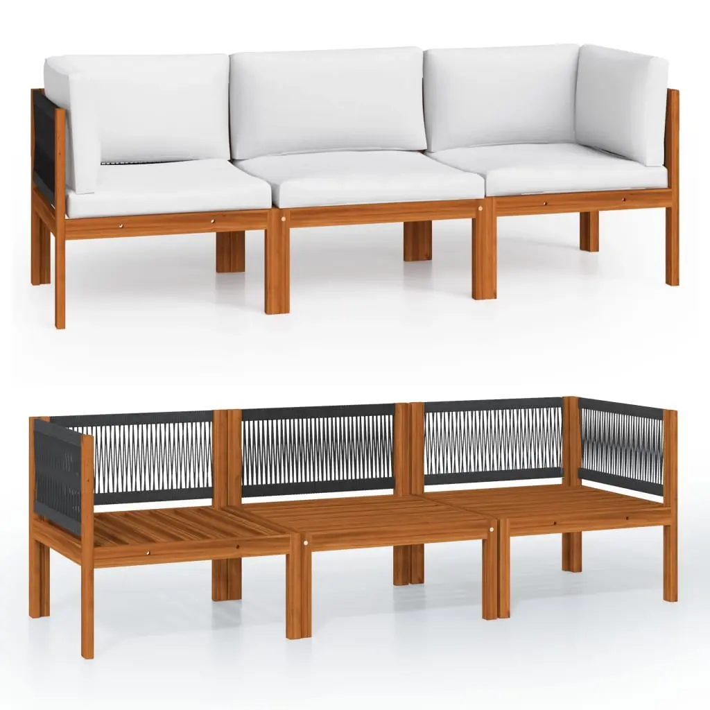3-Seater Garden Sofa with Cushion Wood Acacia&Rope 3057883