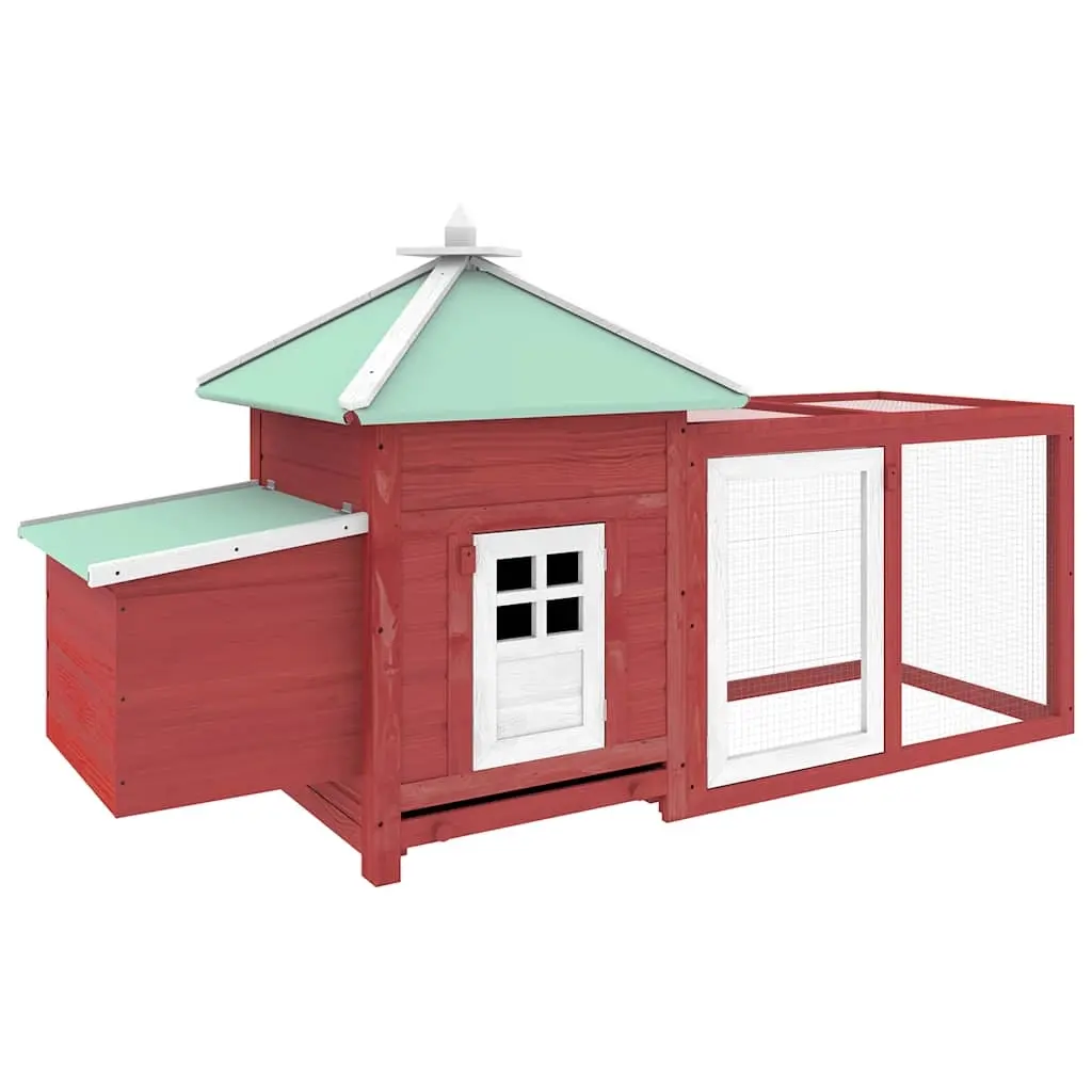 Chicken Coop with Nest Box Red 190x72x102 cm Solid Firwood 170983 - Pets