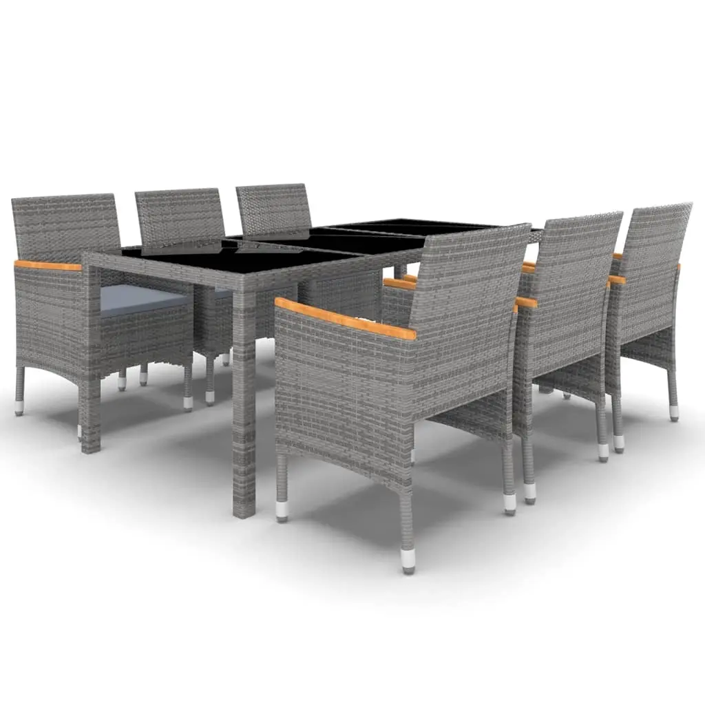 7 Piece Garden Dining Set Poly Rattan and Tempered Glass Grey 3058445 - Furniture