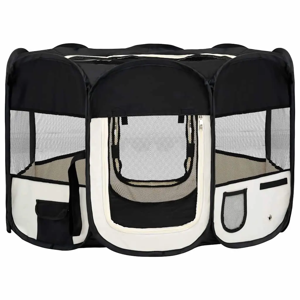 Foldable Dog Playpen with Carrying Bag Black 110x110x58 cm 171006 - Pets