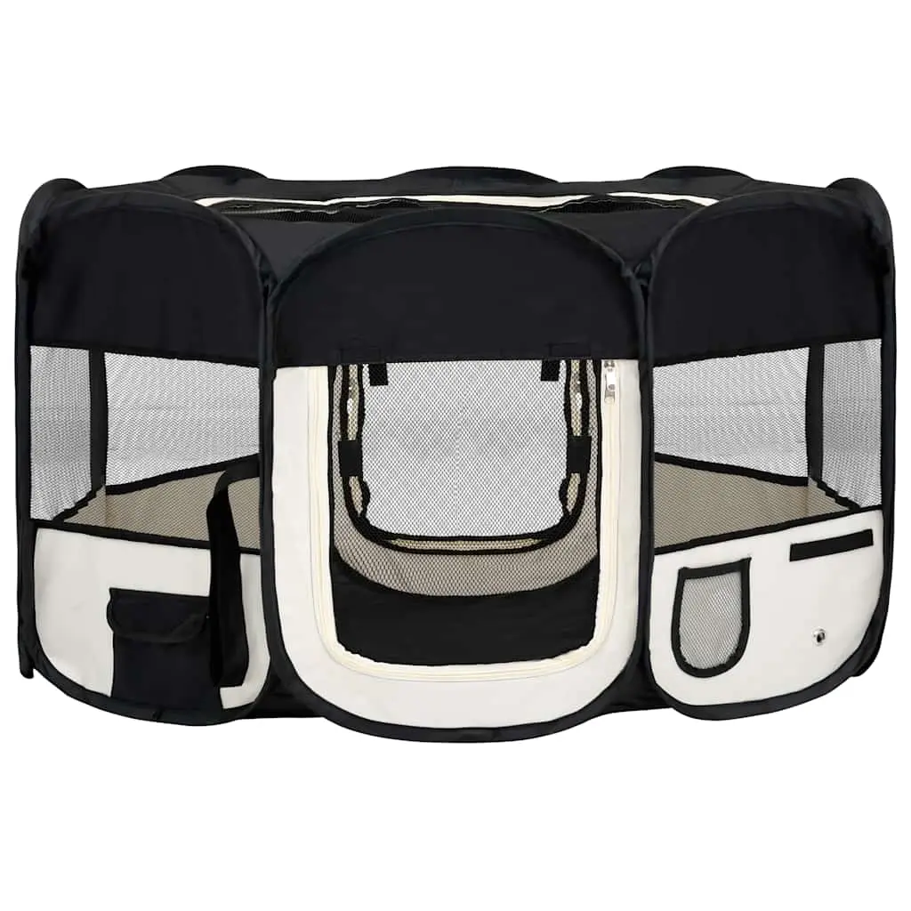 Foldable Dog Playpen with Carrying Bag Black 145x145x61 cm 171008 - Pets