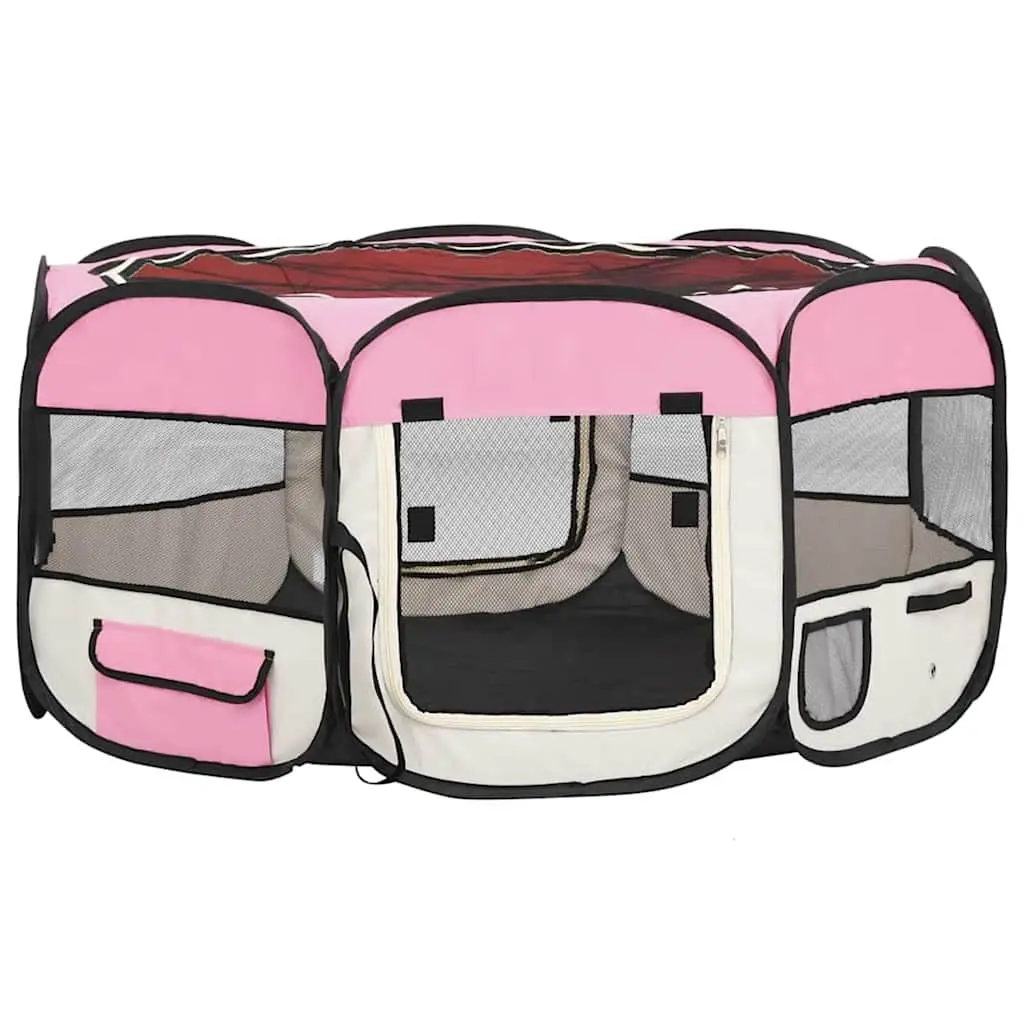 Foldable Dog Playpen with Carrying Bag Pink 145x145x61 cm 171012 - Pets