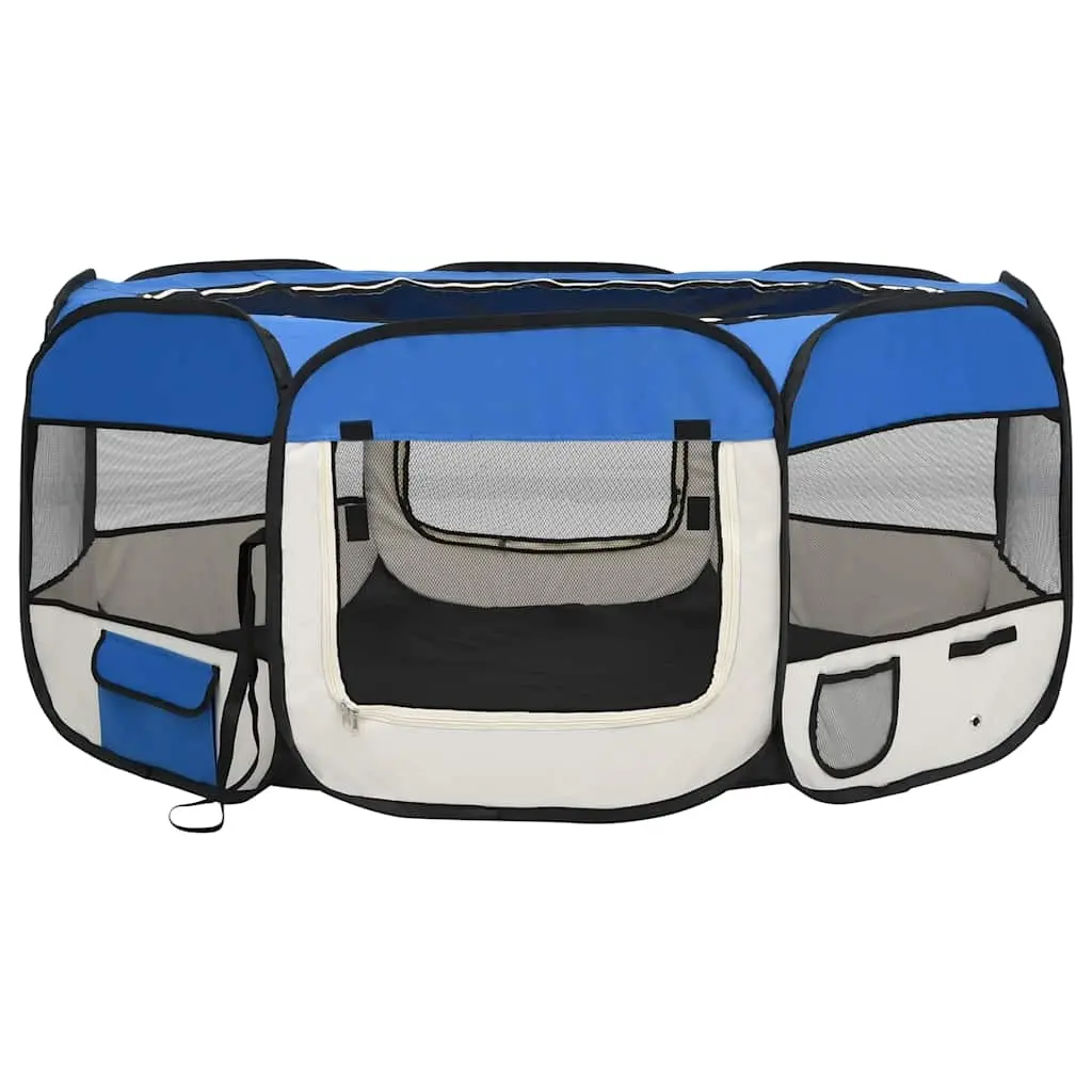 Foldable Dog Playpen with Carrying Bag Blue 145x145x61 cm 171016 - Pets
