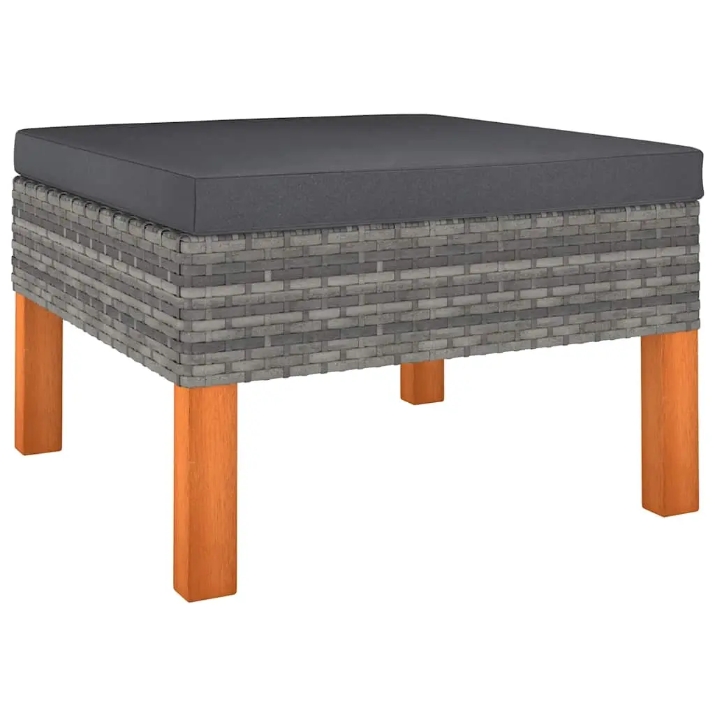 Footstool Poly Rattan and Solid Eucalyptus Wood 315752 - Furniture