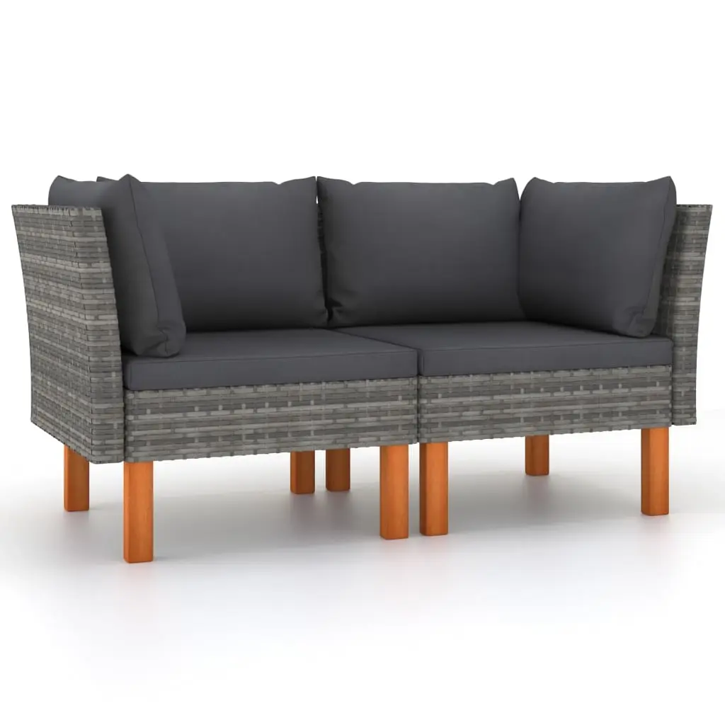 Corner Sofas 2 pcs Poly Rattan and Solid Eucalyptus Wood 315758 - Furniture