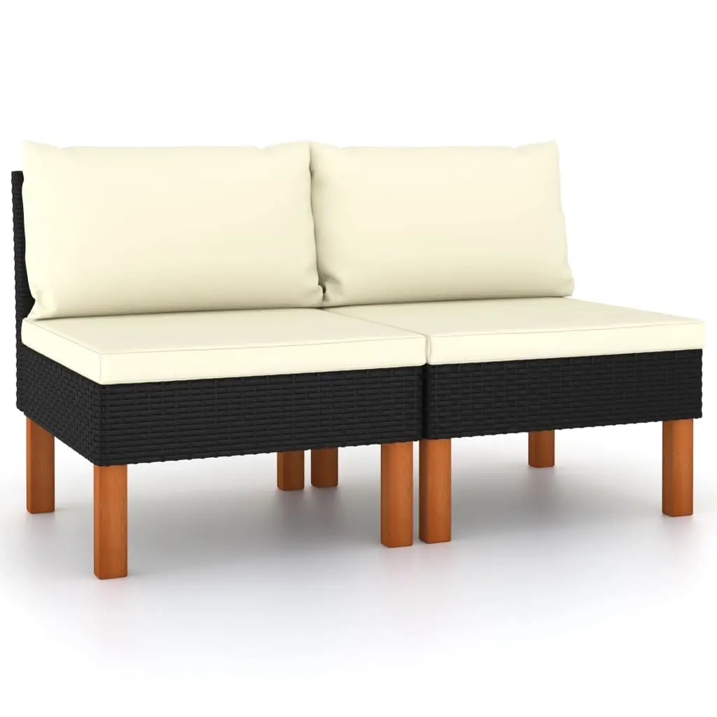 Middle Sofas 2 pcs Poly Rattan and Solid Eucalyptus Wood 315765 - Furniture