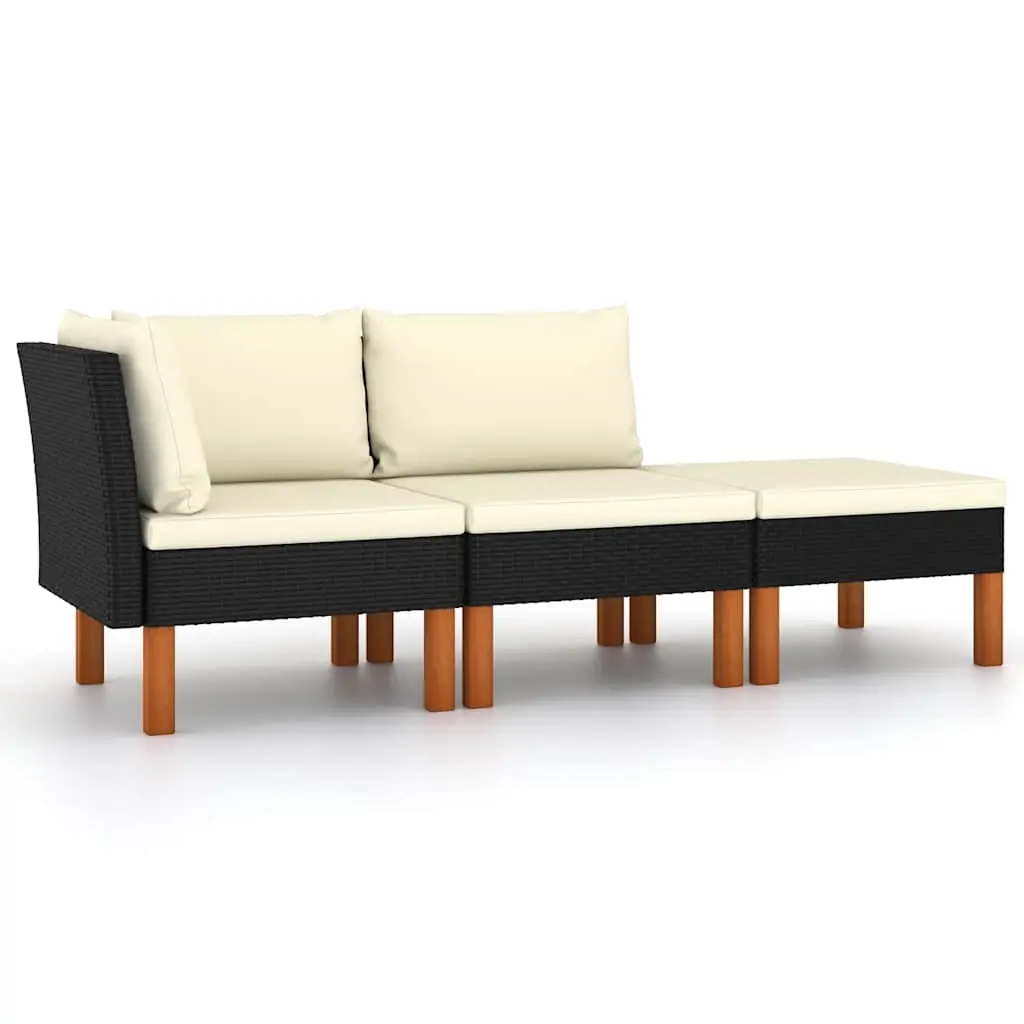 3 Piece Garden Lounge Set Poly Rattan and Solid Eucalyptus Wood 315766 - Furniture