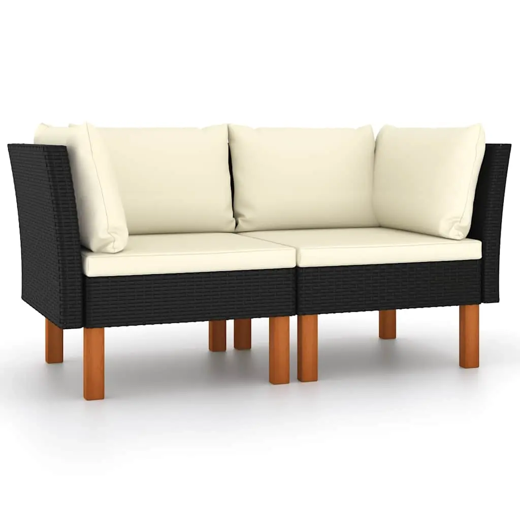 Corner Sofas 2 pcs Poly Rattan and Solid Eucalyptus Wood 315767 - Furniture