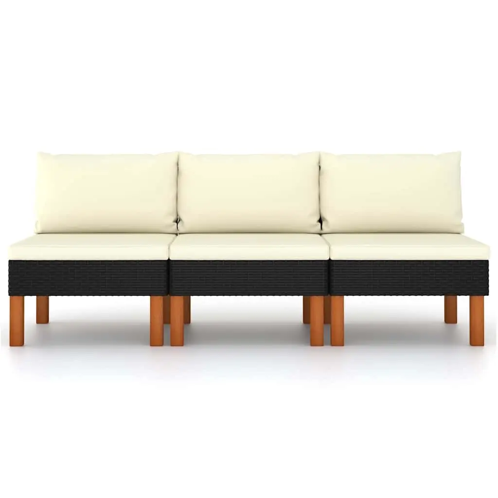 Middle Sofas 3 pcs Poly Rattan and Solid Eucalyptus Wood 315768 - Furniture