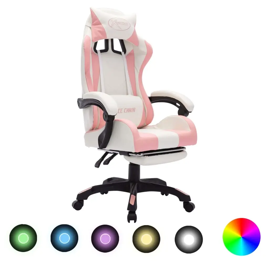 Racing Chair with RGB LED Lights Pink and White Faux Leather 288014 - Furniture