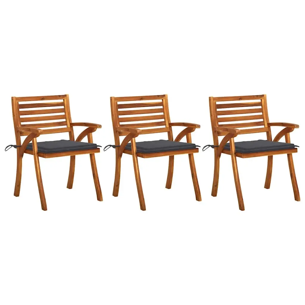 Garden Dining Chairs with Cushions 3 pcs Solid Acacia Wood 3060781 - Furniture