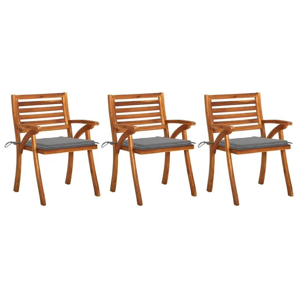 Garden Dining Chairs with Cushions 3 pcs Solid Acacia Wood 3060784 - Furniture