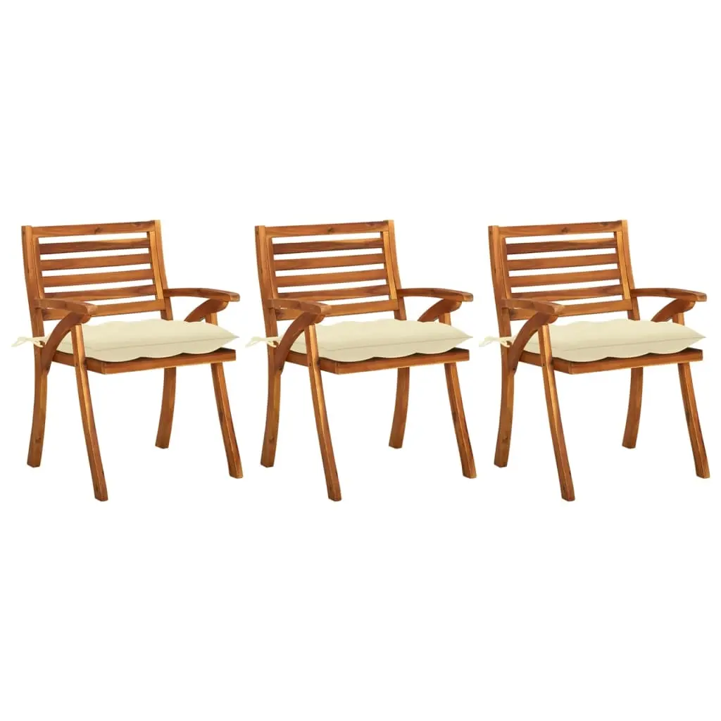 Garden Dining Chairs with Cushions 3 pcs Solid Acacia Wood 3060832 - Furniture