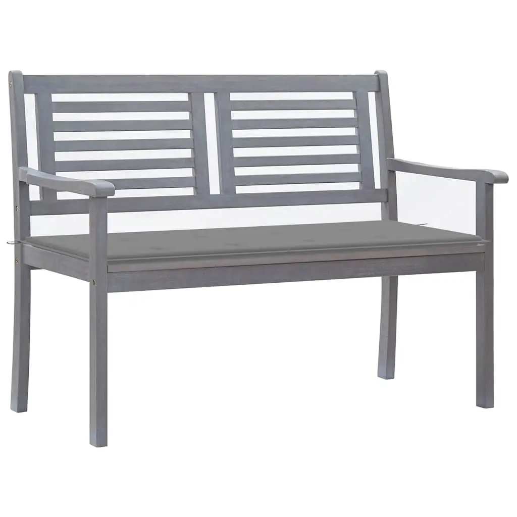 2-Seater Garden Bench with Cushion 120 cm Grey Eucalyptus Wood 3061024