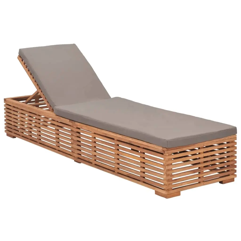 Sun Lounger with Dark Grey Cushion Solid Teak Wood 316038 - Furniture