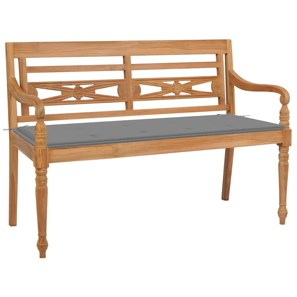Batavia Bench with Grey Cushion 120 cm Solid Teak Wood 3062155 - Furniture