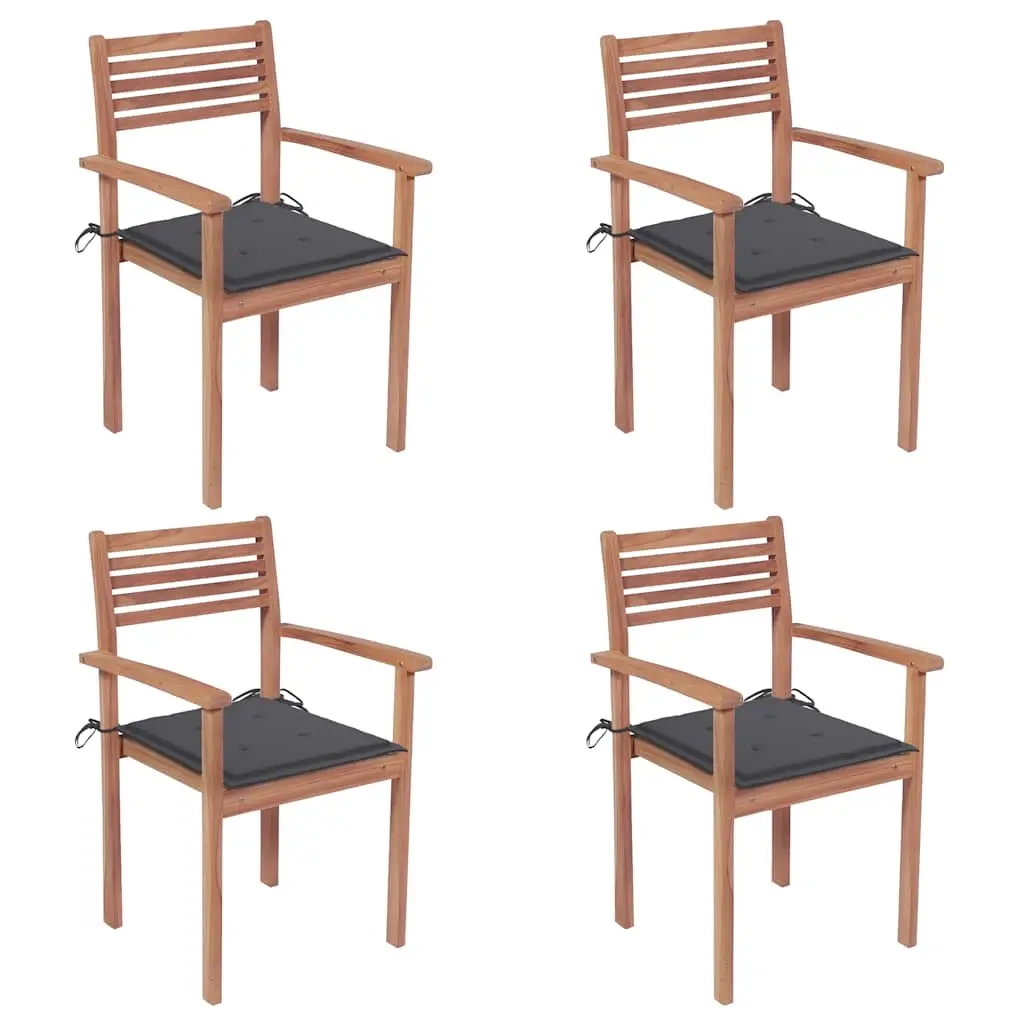 Garden Chairs 4 pcs with Anthracite Cushions Solid Teak Wood 3062289 - Furniture