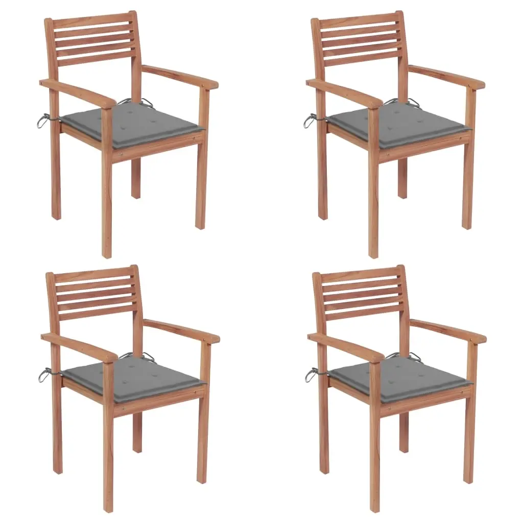 Garden Chairs 4 pcs with Grey Cushions Solid Teak Wood 3062290 - Furniture