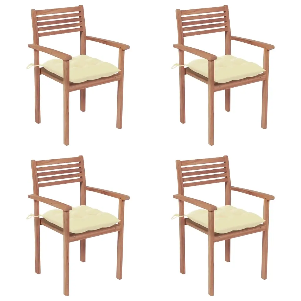 Garden Chairs 4 pcs with Cream White Cushions Solid Teak Wood 3062306 - Furniture