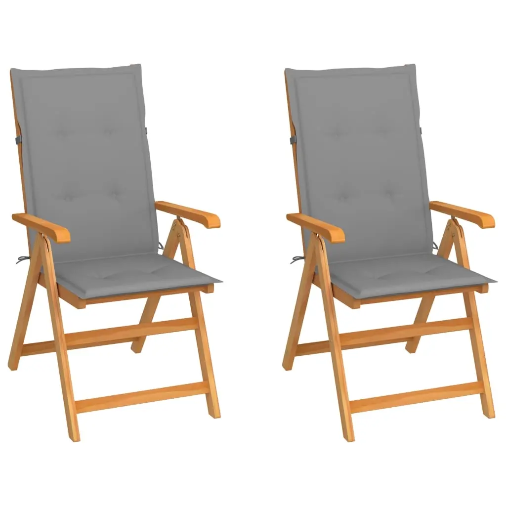 Garden Chairs 2 pcs with Grey Cushions Solid Teak Wood 3062377 - Furniture