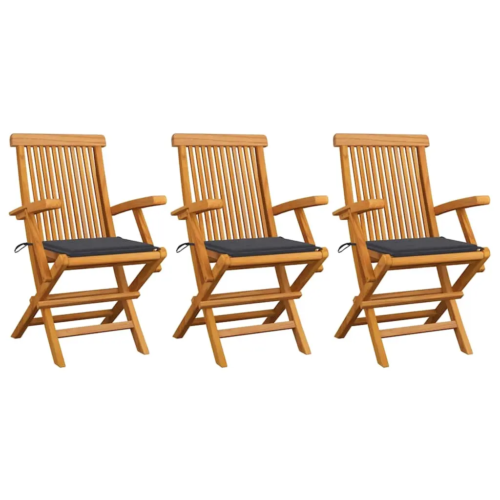 Garden Chairs with Anthracite Cushions 3 pcs Solid Teak Wood 3062514 - Furniture