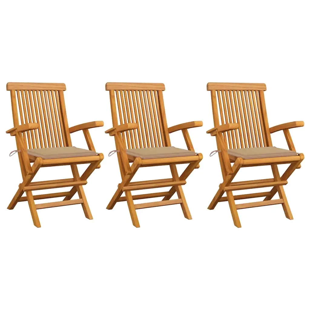 Garden Chairs with Beige Cushions 3 pcs Solid Teak Wood 3062517 - Furniture