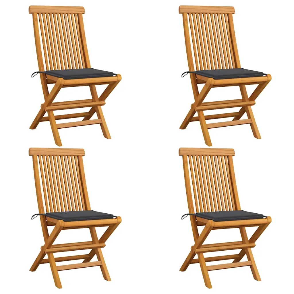 Garden Chairs with Anthracite Cushions 4 pcs Solid Teak Wood 3062568 - Furniture