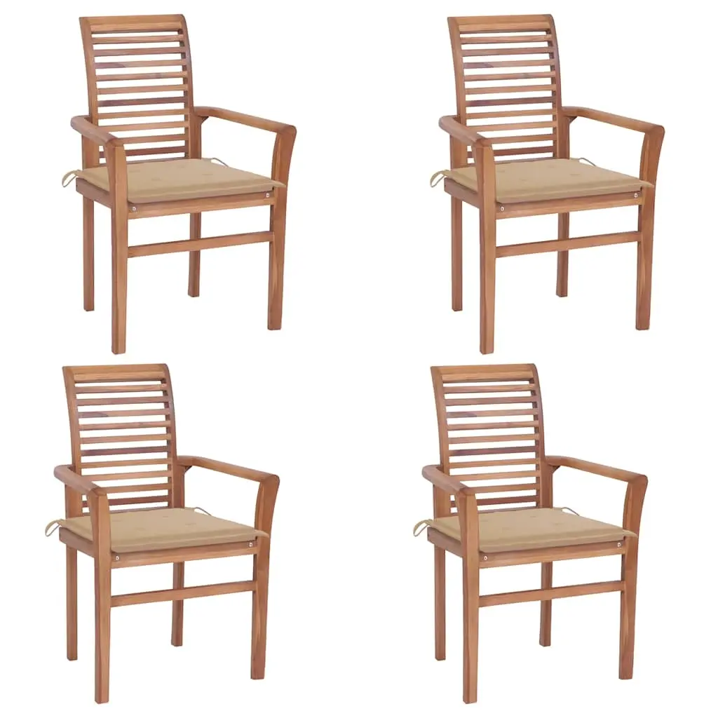 Dining Chairs 4 pcs with Beige Cushions Solid Teak Wood 3062625 - Furniture