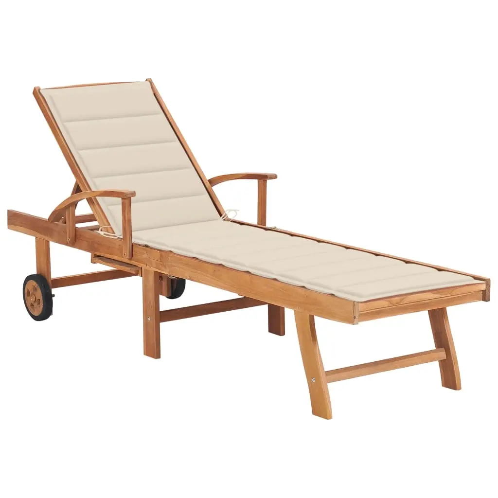Sun Lounger with Cream Cushion Solid Teak Wood 3063008 - Furniture