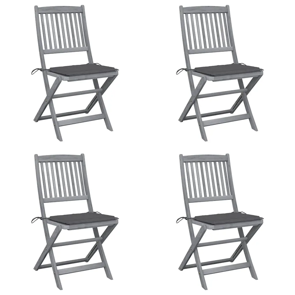Folding Outdoor Chairs 4 pcs with Cushions Solid Acacia Wood 3064563 - Furniture