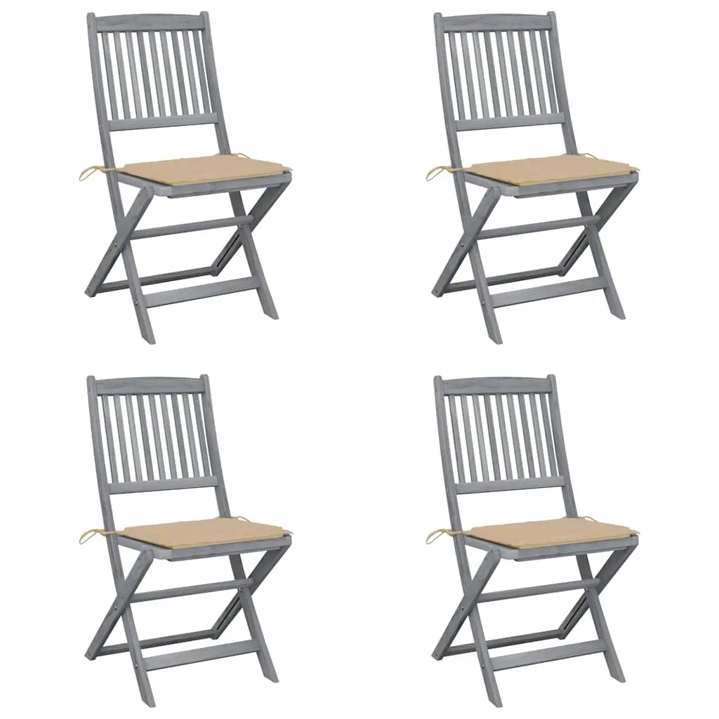 Folding Outdoor Chairs 4 pcs with Cushions Solid Acacia Wood 3064566 - Furniture
