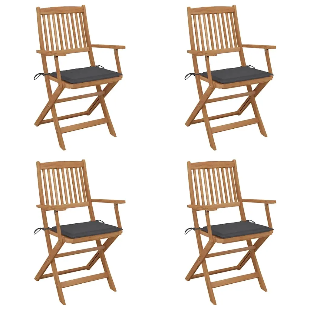 Folding Garden Chairs 4 pcs with Cushions Solid Wood Acacia 3064617 - Furniture