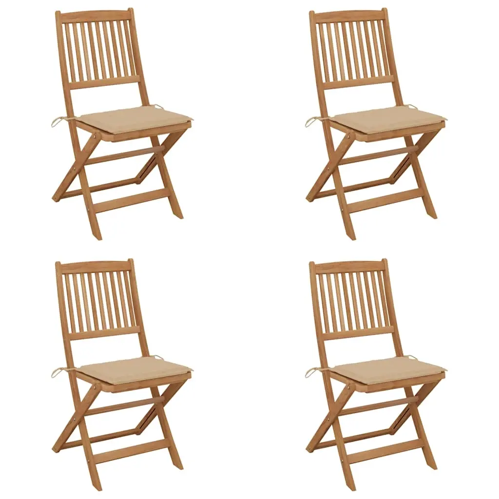 Folding Garden Chairs 4 pcs with Cushions Solid Wood Acacia 3064674 - Furniture