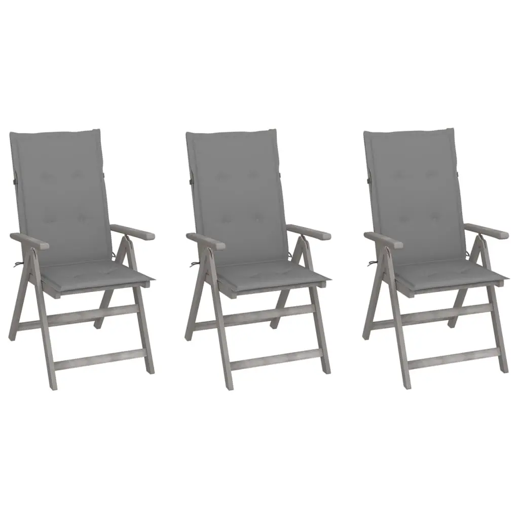 Garden Reclining Chairs 3 pcs with Cushions Solid Acacia Wood 3064729 - Furniture