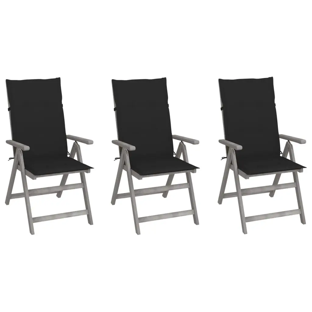 Garden Reclining Chairs 3 pcs with Cushions Solid Acacia Wood 3064735 - Furniture