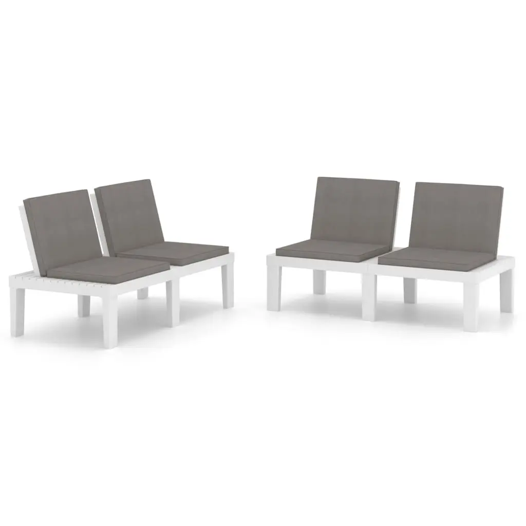 Garden Lounge Benches with Cushions 2 pcs Plastic White 3059825 - Furniture