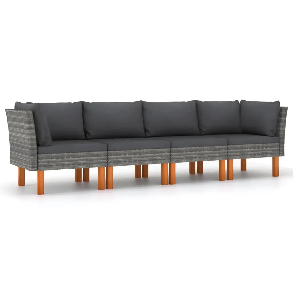4-Seater Garden Sofa with Cushions Grey Poly Rattan 3059708