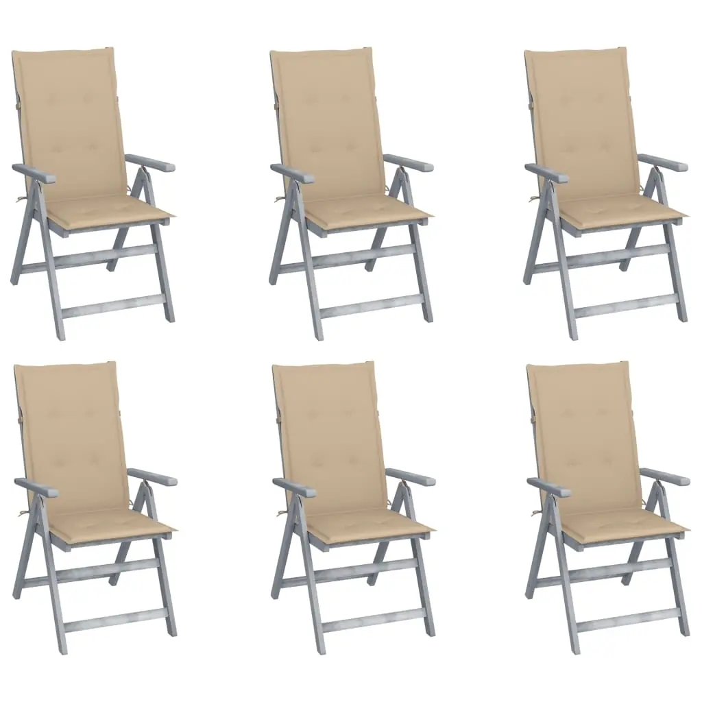 Garden Reclining Chairs 6 pcs with Cushions Solid Acacia Wood 3065320 - Furniture