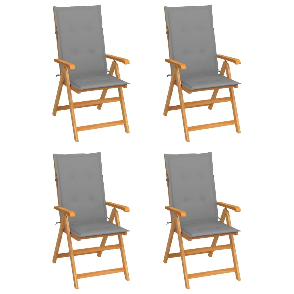 Garden Chairs 4 pcs with Grey Cushions Solid Teak Wood 3065531 - Furniture