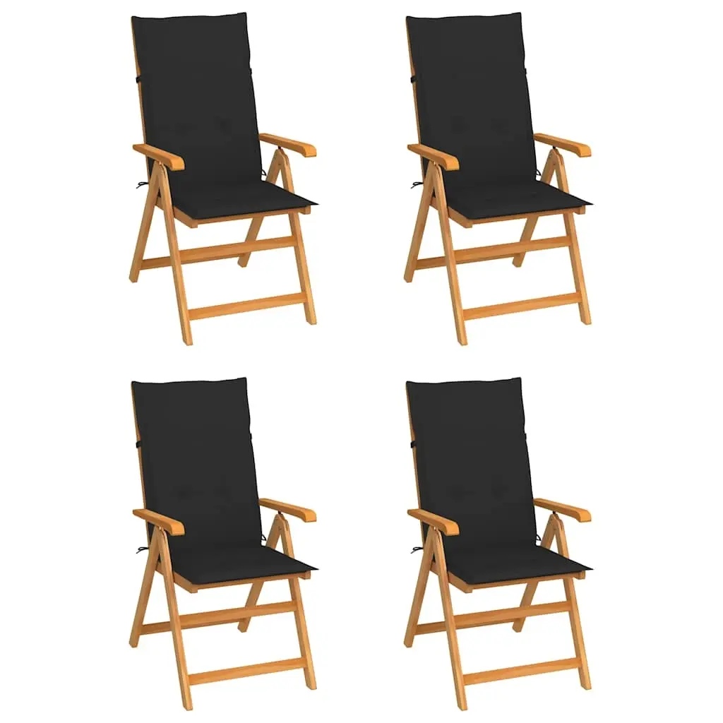 Garden Chairs 4 pcs with Black Cushions Solid Teak Wood 3065537 - Furniture