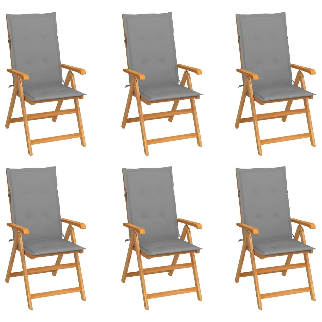 Garden Chairs 6 pcs with Grey Cushions Solid Teak Wood 3065561 - Furniture