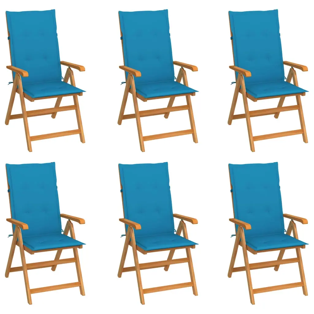 Garden Chairs 6 pcs with Blue Cushions Solid Teak Wood 3065564 - Furniture