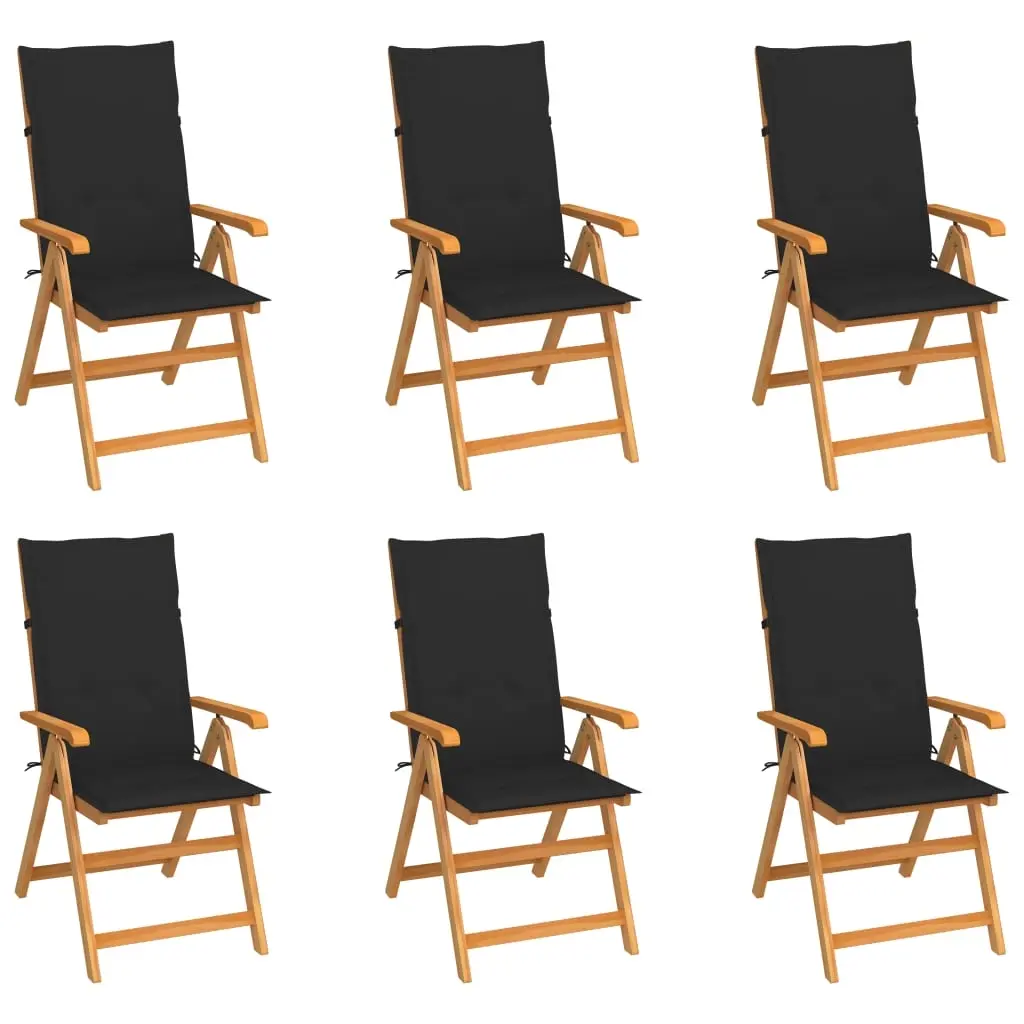 Garden Chairs 6 pcs with Black Cushions Solid Teak Wood 3065567 - Furniture