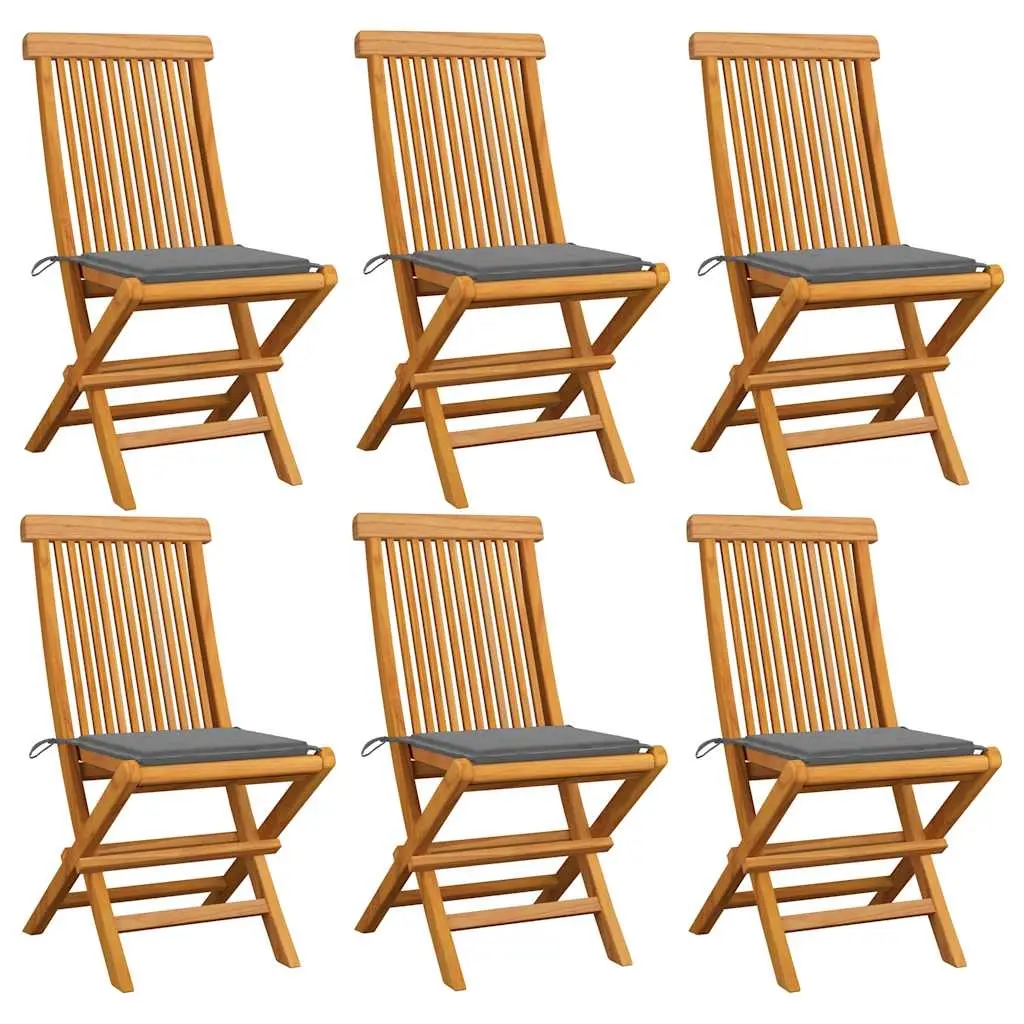 Garden Chairs with Grey Cushions 6 pcs Solid Teak Wood 3065591 - Furniture