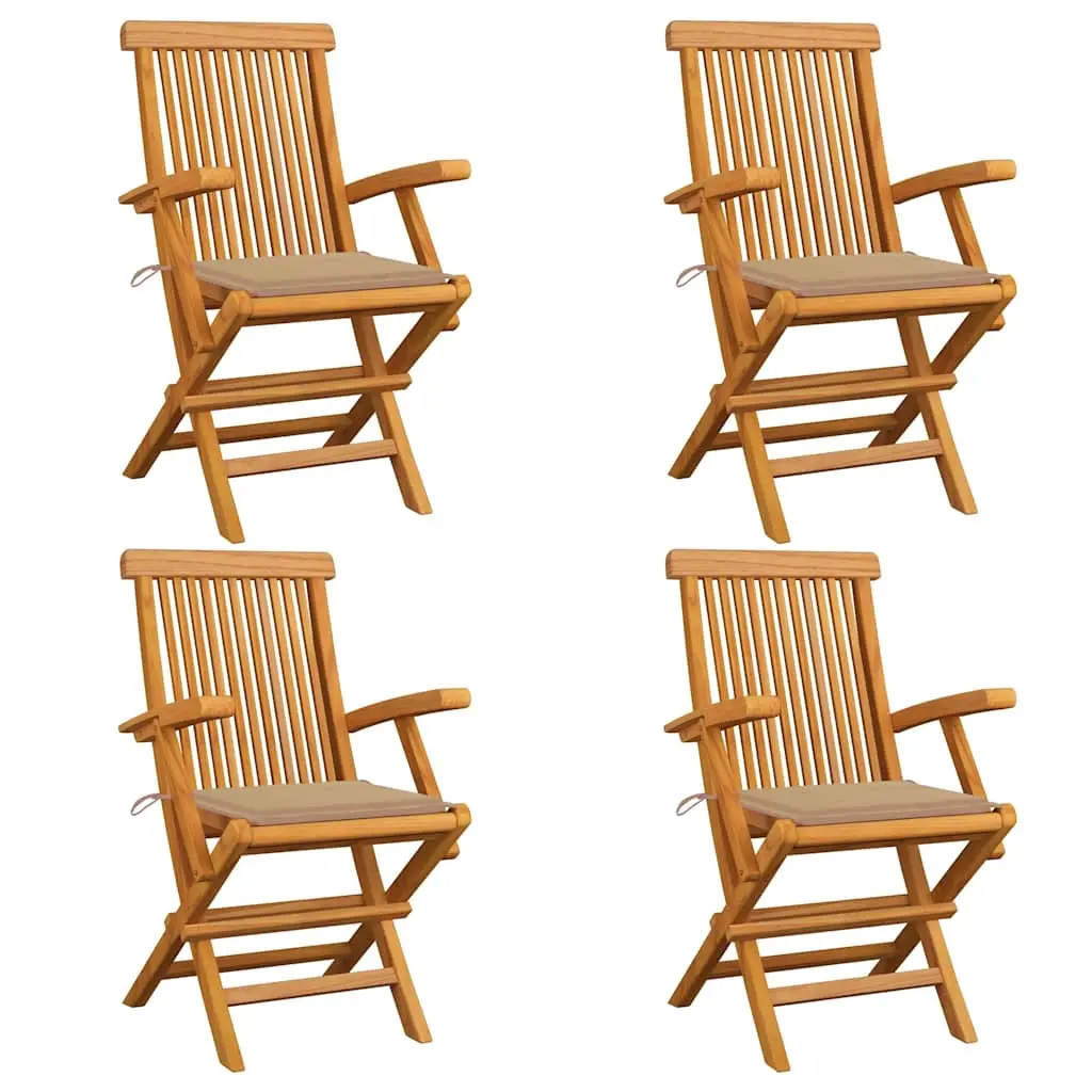 Garden Chairs with Beige Cushions 4 pcs Solid Teak Wood 3065620 - Furniture