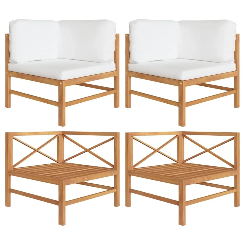 Corner Sofas 2 pcs with Cream Cushions Solid Teak Wood 316107 - Furniture