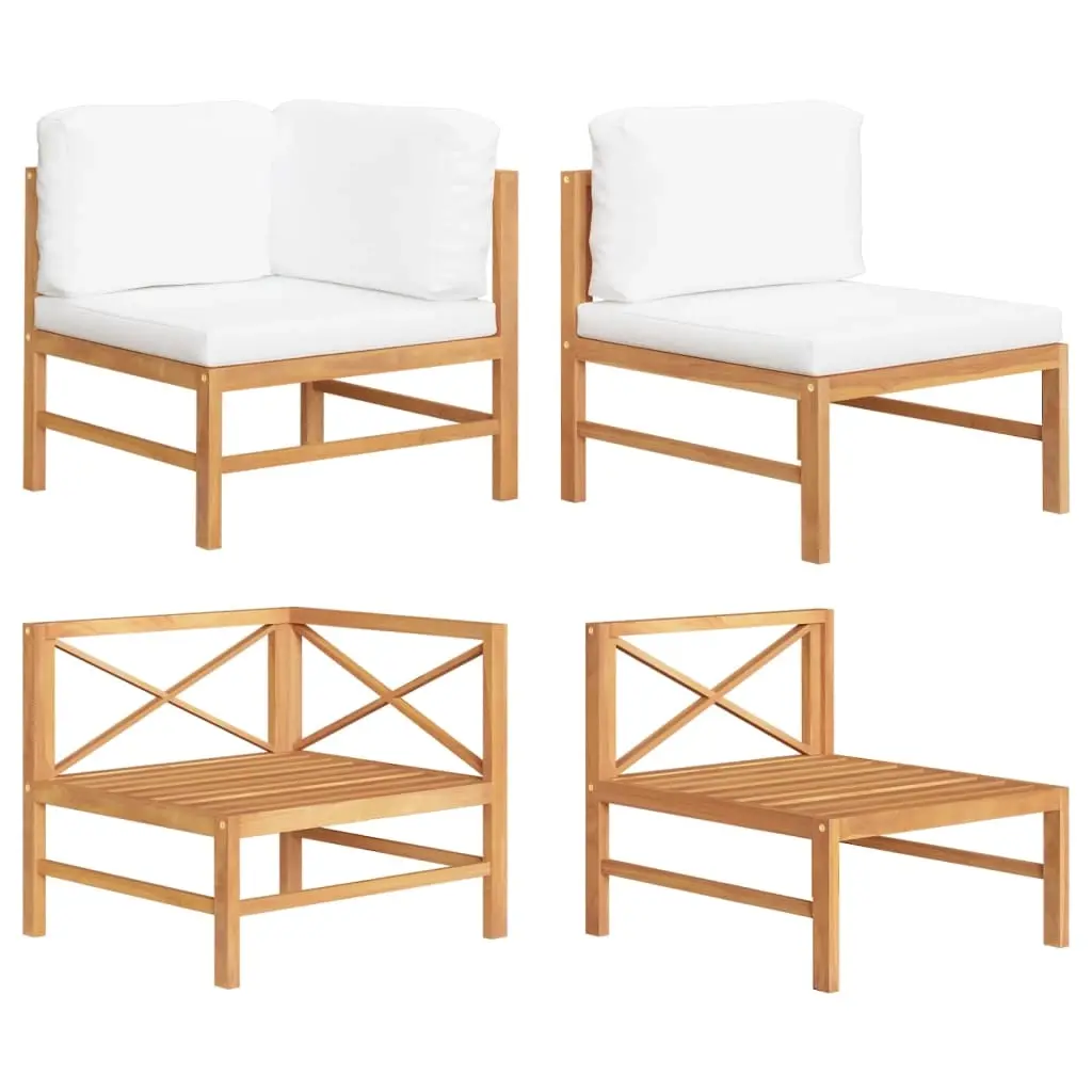 2 Piece Garden Lounge Set with Cream Cushions Teak Wood 316109 - Furniture